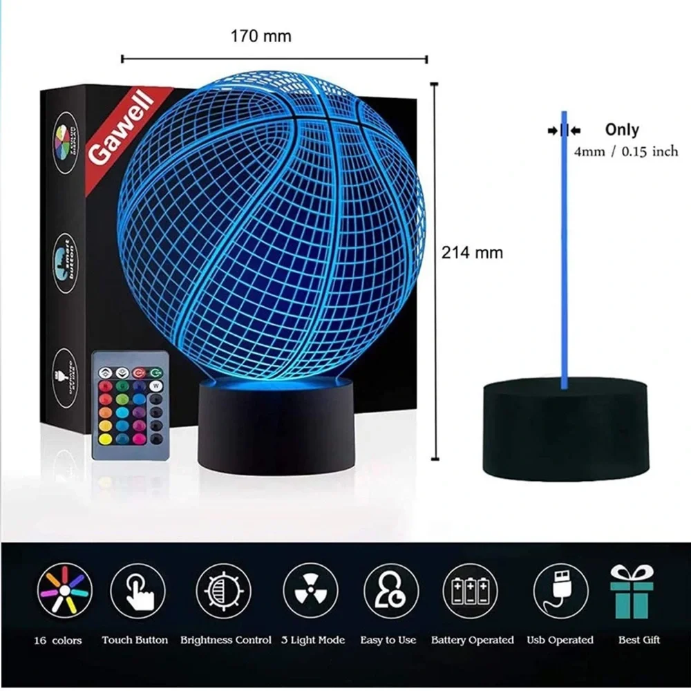 3-D Basketball Night Light